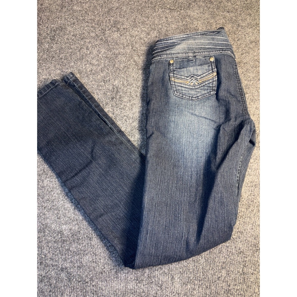 Silver Diva Skinny‎ Jeans Womens 5 Blue Denim Whiskered Embroidered 2-Button Fly